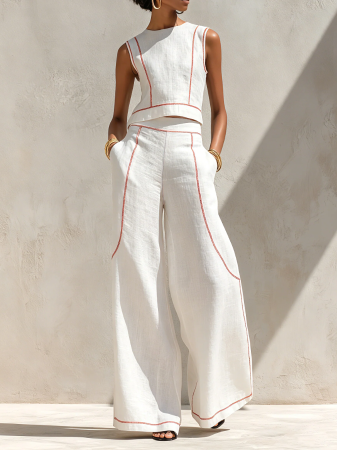 Vittoria - Conjunto de Top sin Mangas y Pantalón de Pierna Ancha