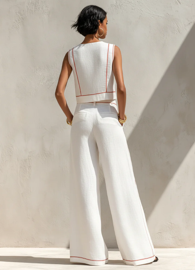 Vittoria - Conjunto de Top sin Mangas y Pantalón de Pierna Ancha